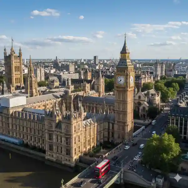Aerial rendering of the Big Ben in London, England.